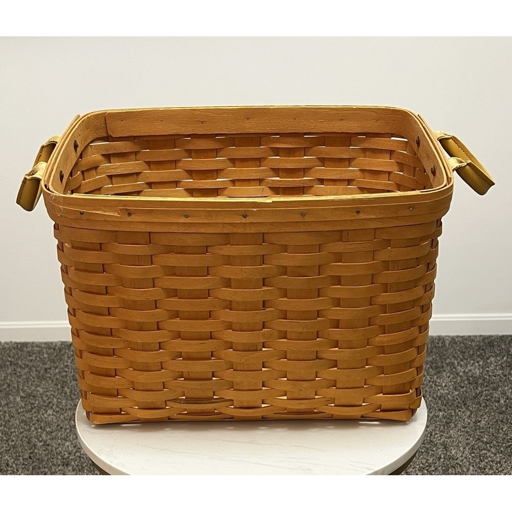 Longaberger Newspaper Magazine Basket Leather Handles Fireside Books #17329